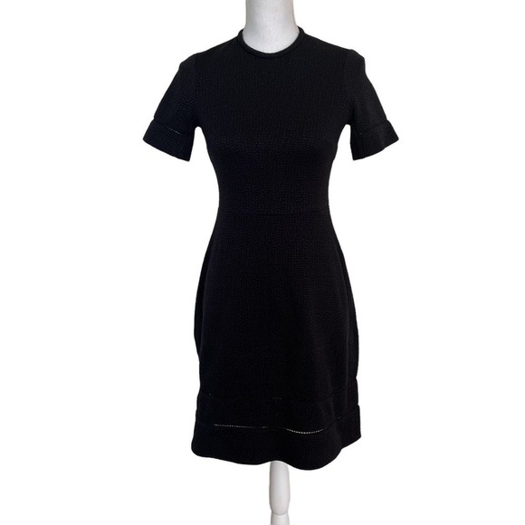 Yigal Azrouel NWOT Jacquard Short Sleeve Little Black Fit & Flare Dress Size 0 - Picture 4 of 11
